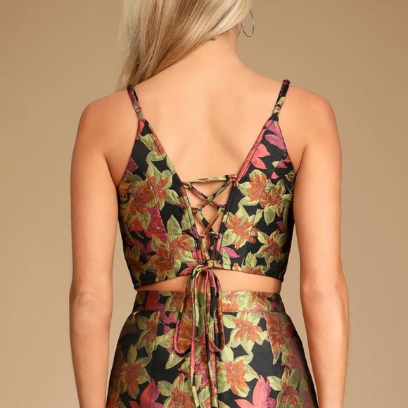 NWT Lulus Island Nights Green Multi Floral Jacquard Two-Piece Mini Dress - Picture 3 of 4